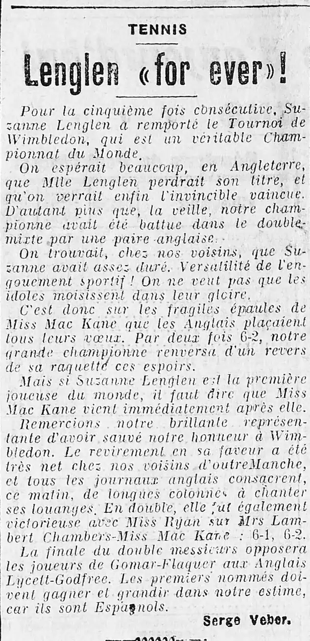 Lenglen à Wimbledon