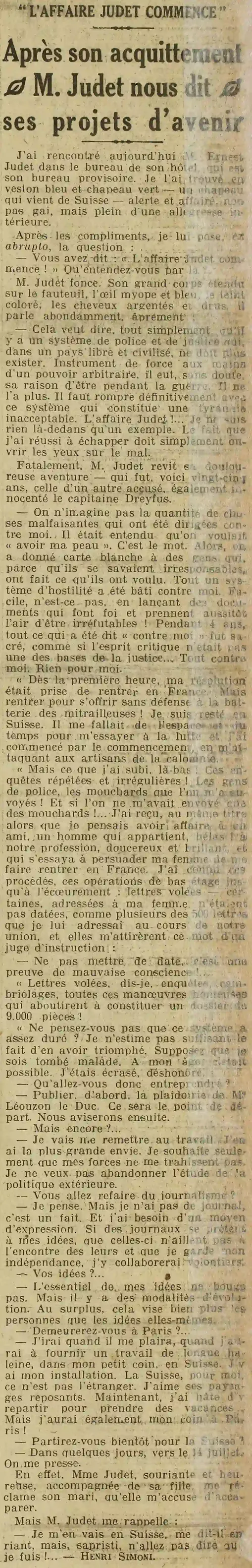 Judet après son acquittemment
