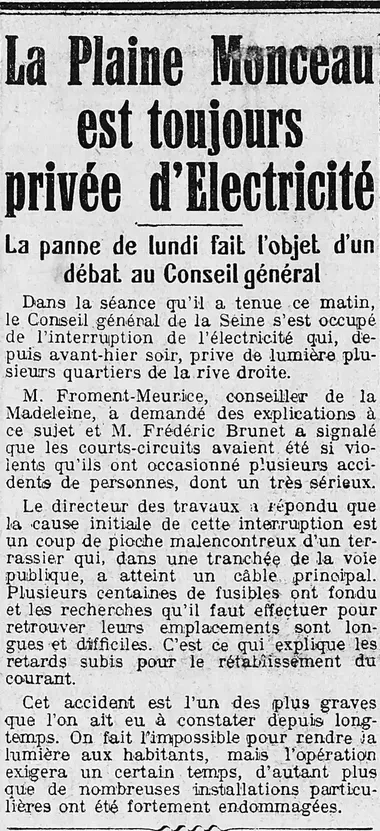 panne électrique à la Plaine-Monceau