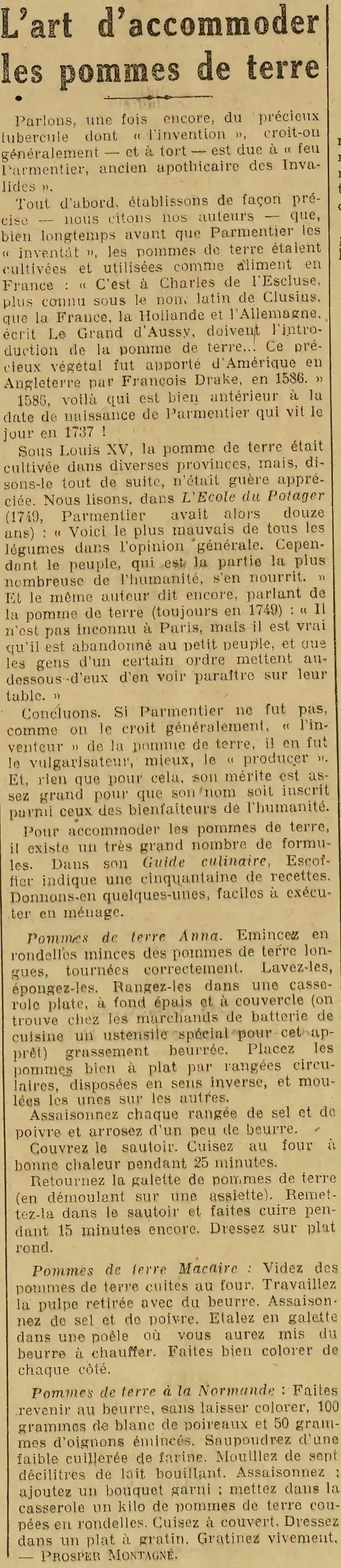 pomme de terre et Parmentier