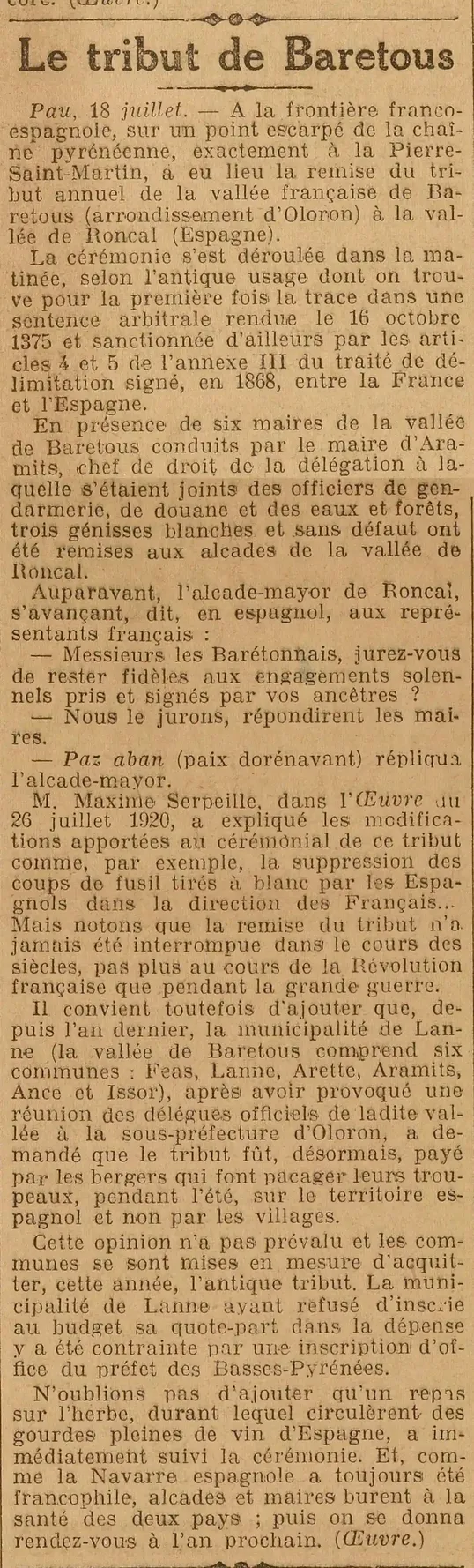 le tribut de Baretous