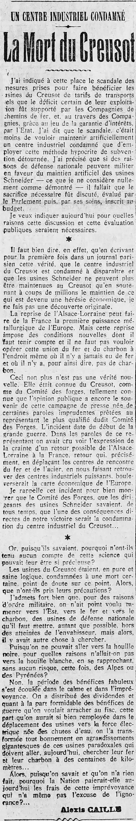 la mort du Creusot