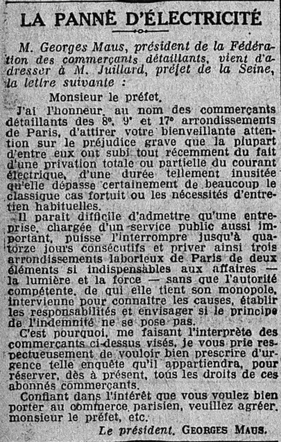 panne électrique courrier