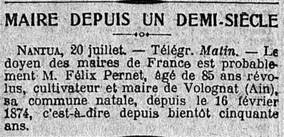 oldest Mayor of France : maire de Nantua