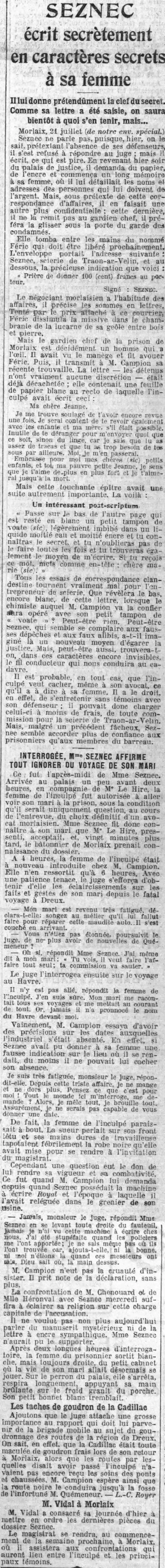 Seznec write secret to his wife