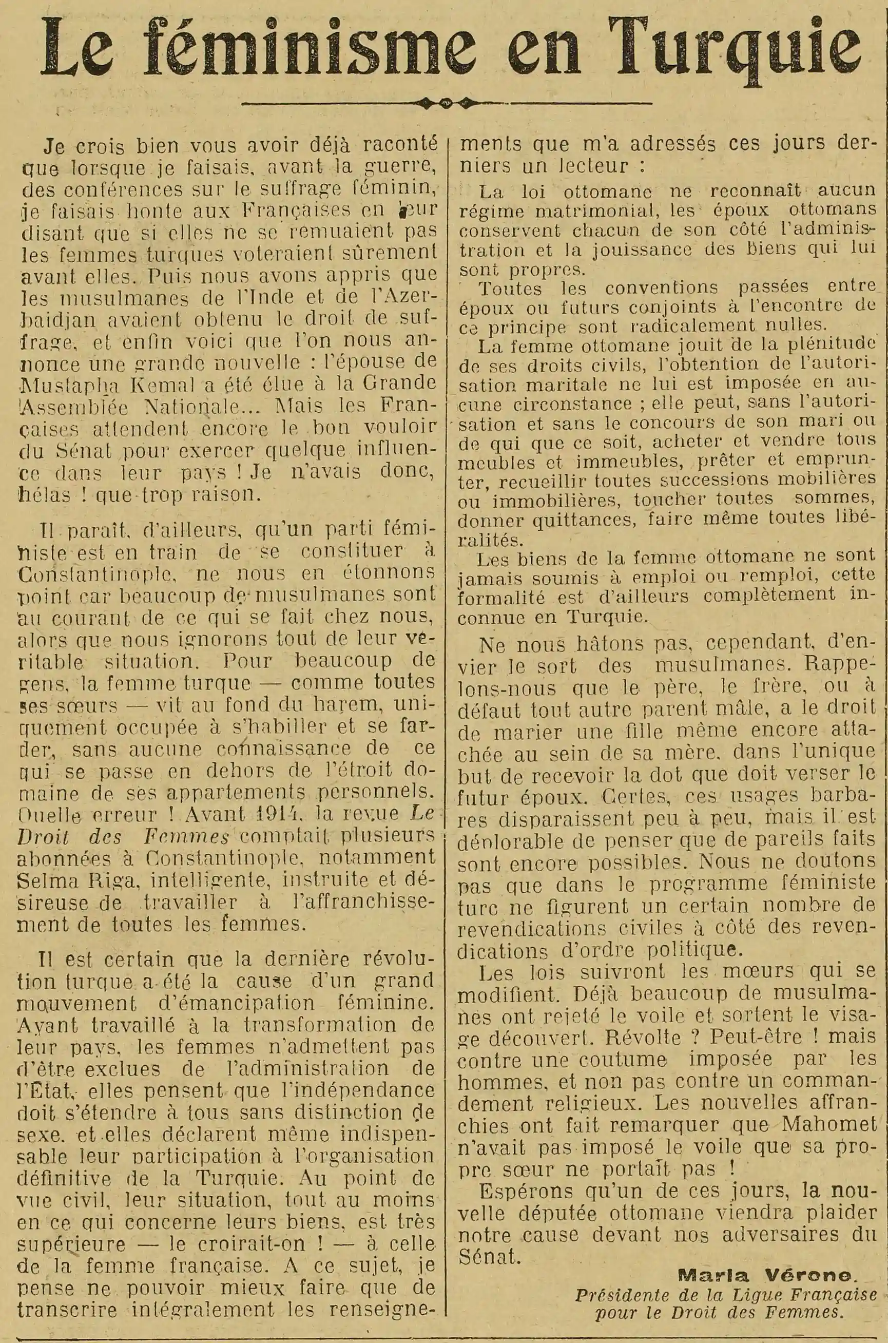 femmesen  France et en Turquie par Maria Vérone