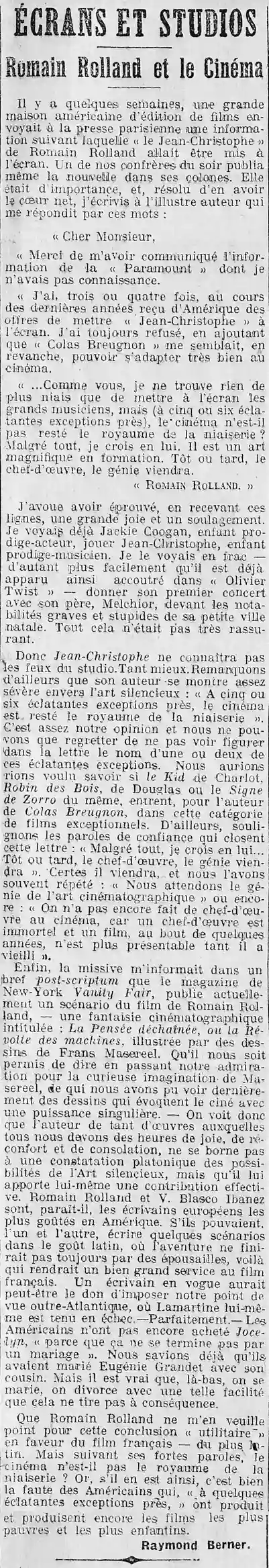 AzA La Presse 02 Romain Rolland cinéma 2