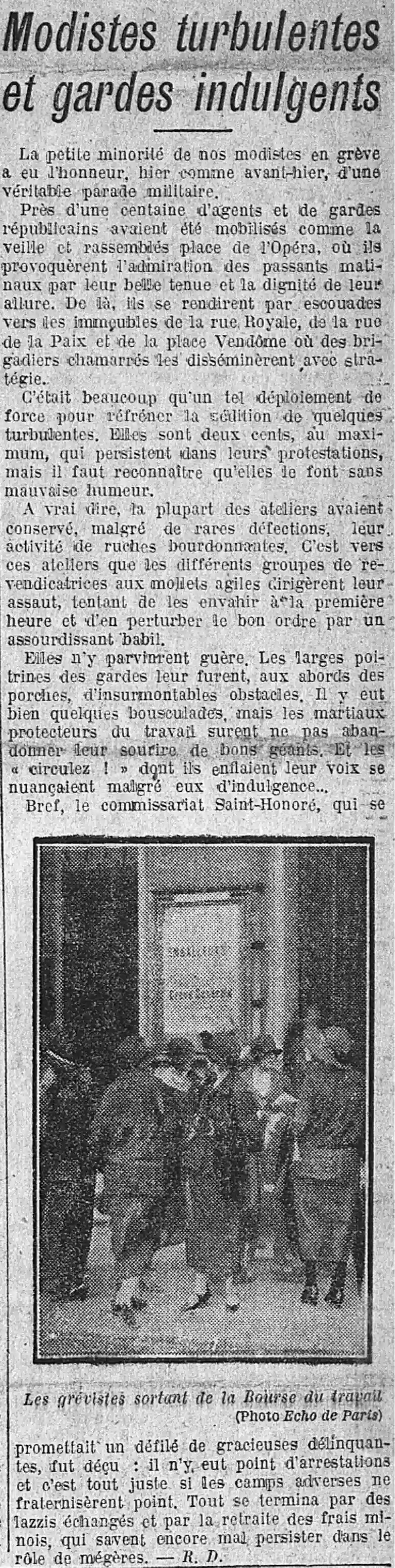 A LÉcho de Paris article 01 grève des modistes 1