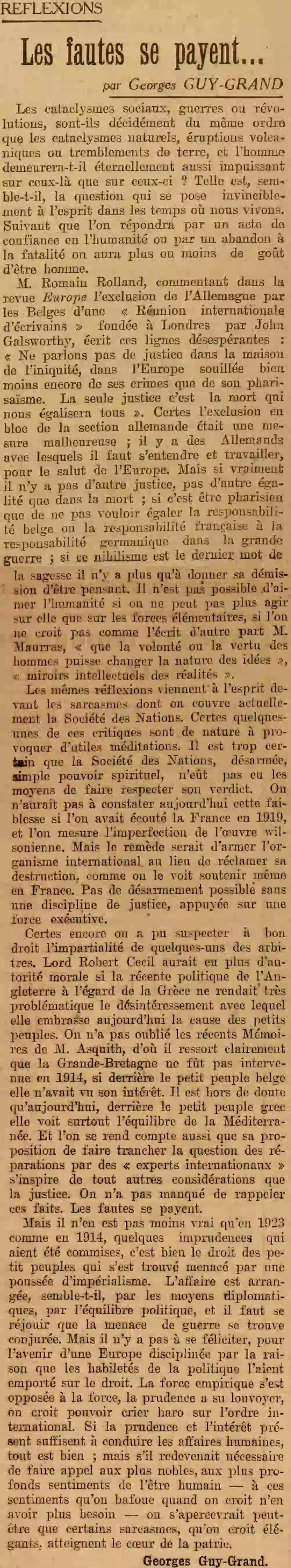 réflexion Georges Guy Grand