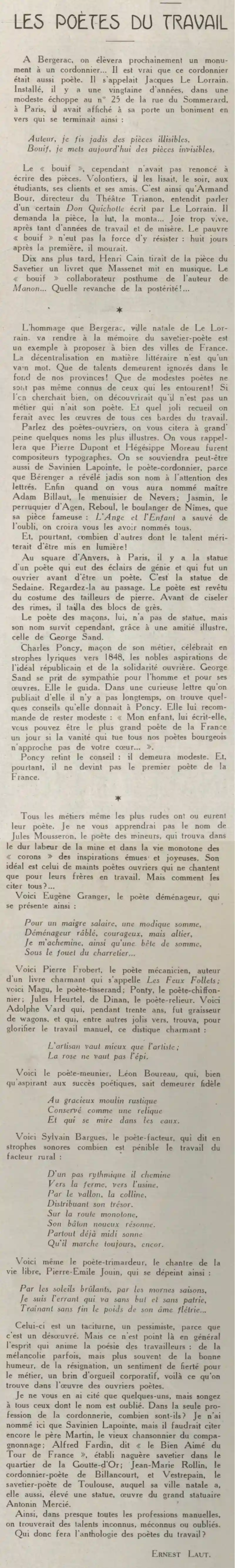 A 21 LÉclaireur du dimanche article 01 poètes du travail 14