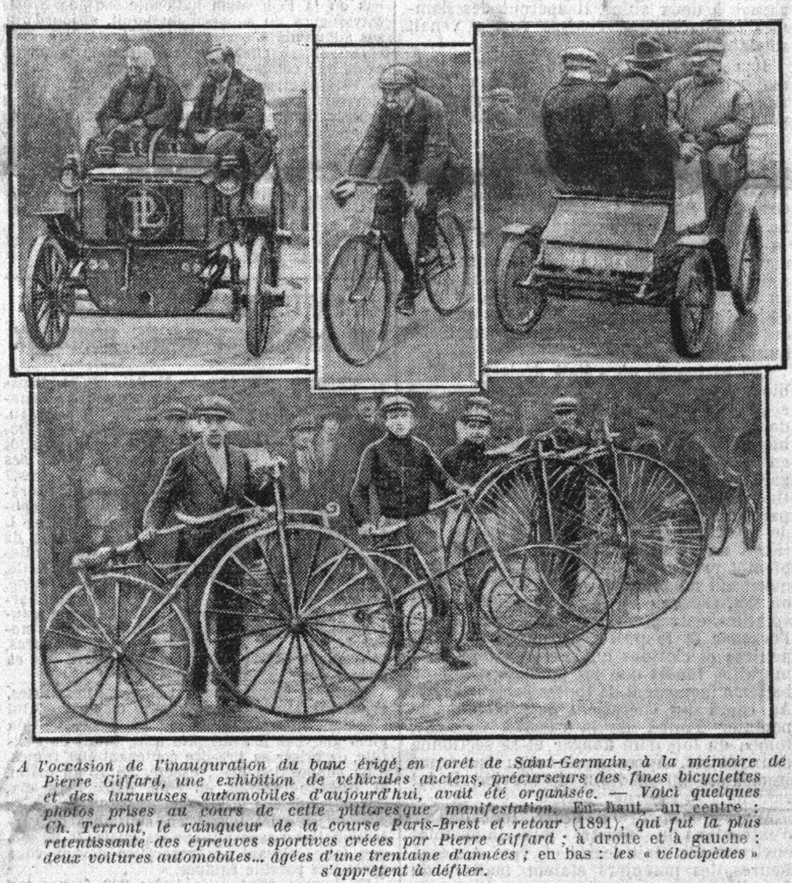 Le Petit Parisien article 01 photo vélocipèdes et vieilles voitures 1