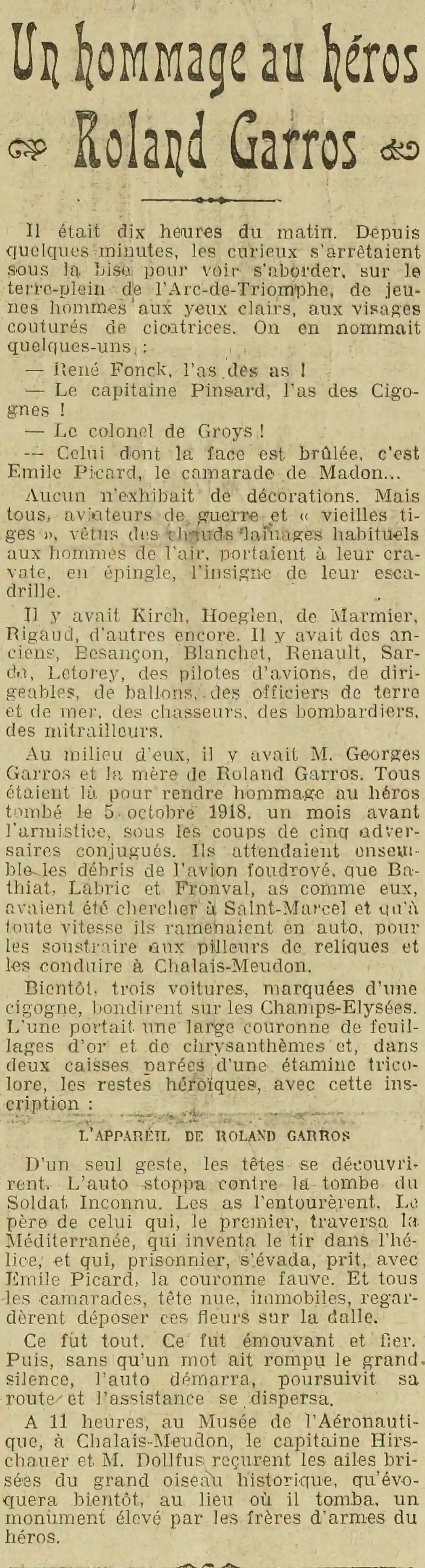 hommage à Roland Garros