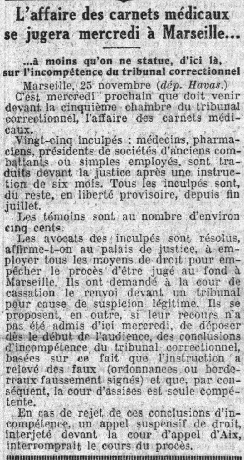 l'affaire des carnets médicaux à Marseille