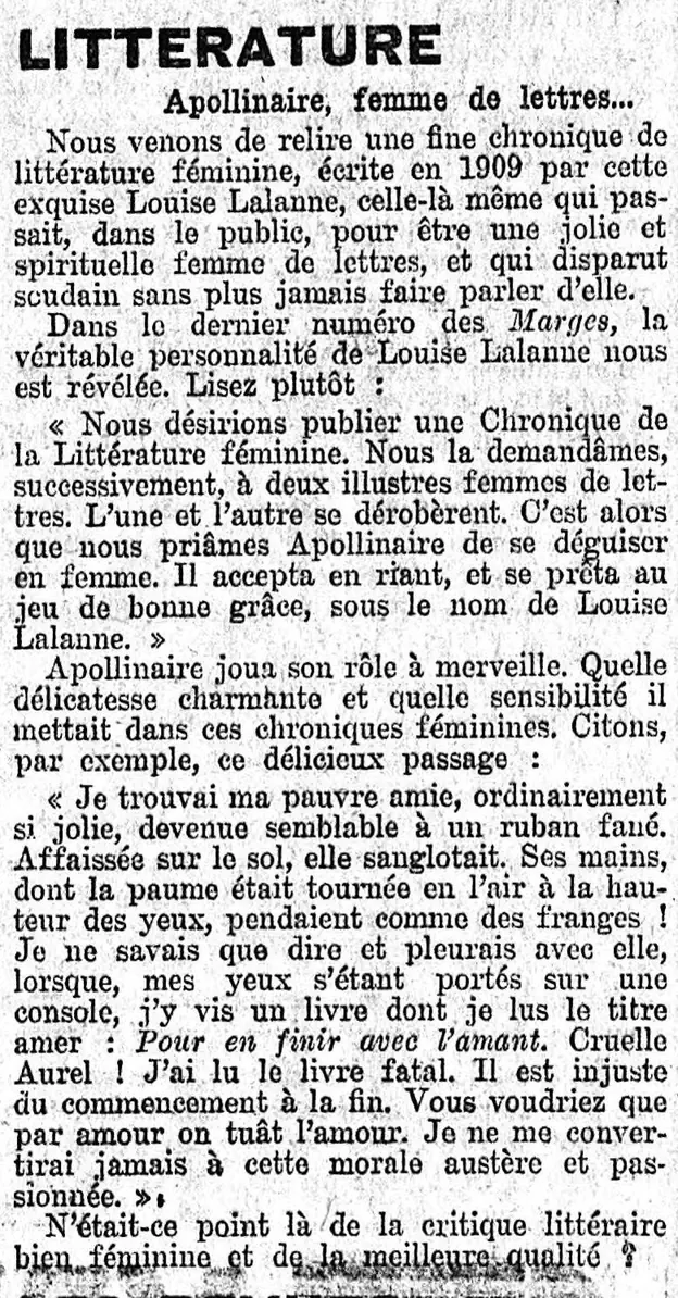 Guillaume Apollinaire, woman of letters
