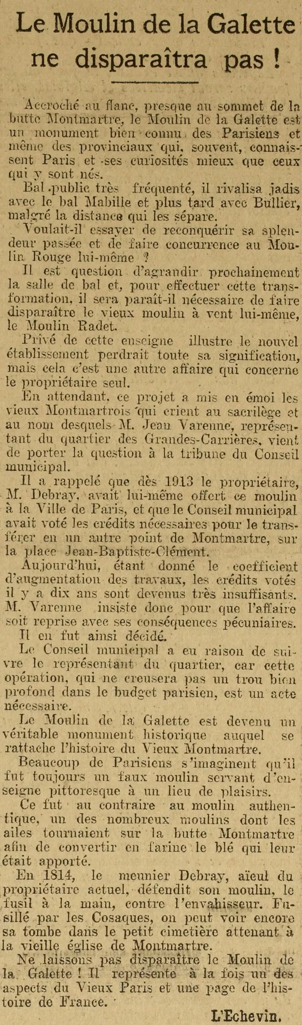 Paris midi 1923 12 10  moulin de la Galette