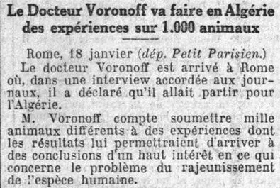 Dr Voronoff et la jeunesse éternelle