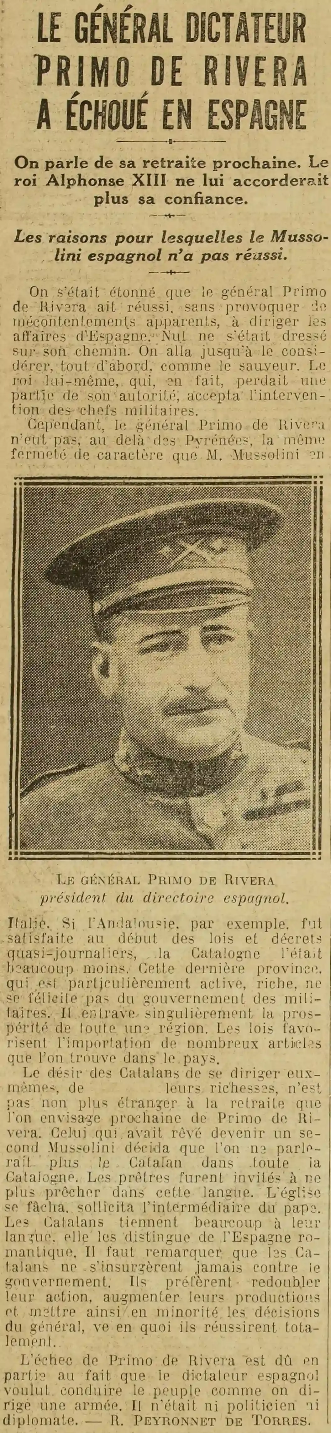 disgrace of général Primo de Rivera