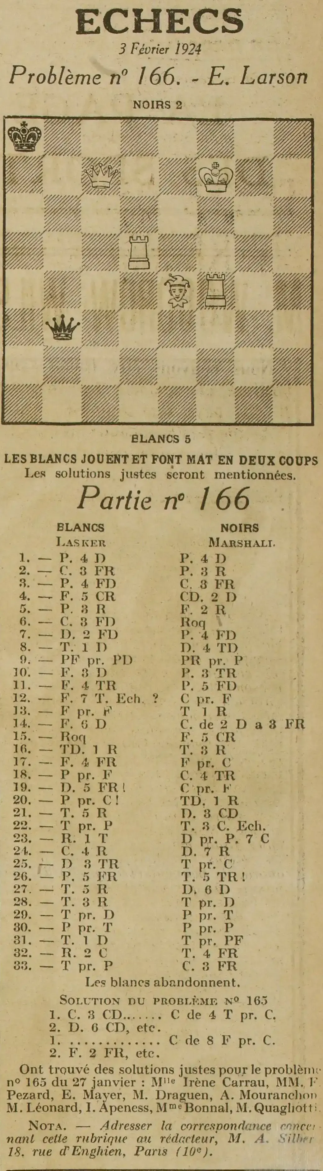 échecs problèmen°166