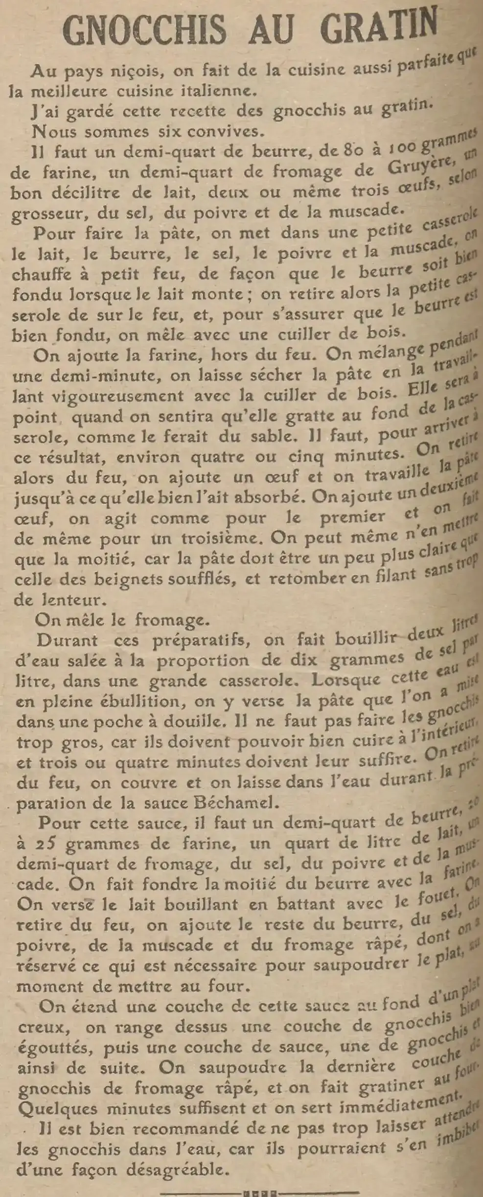 bonne cuisine de France gnocchis au gratin