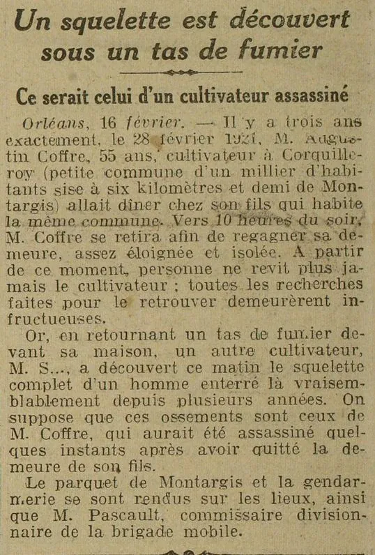 UN SQUELETTE EST DÉCOUVERT SOUS UN TAS DE FUMIER