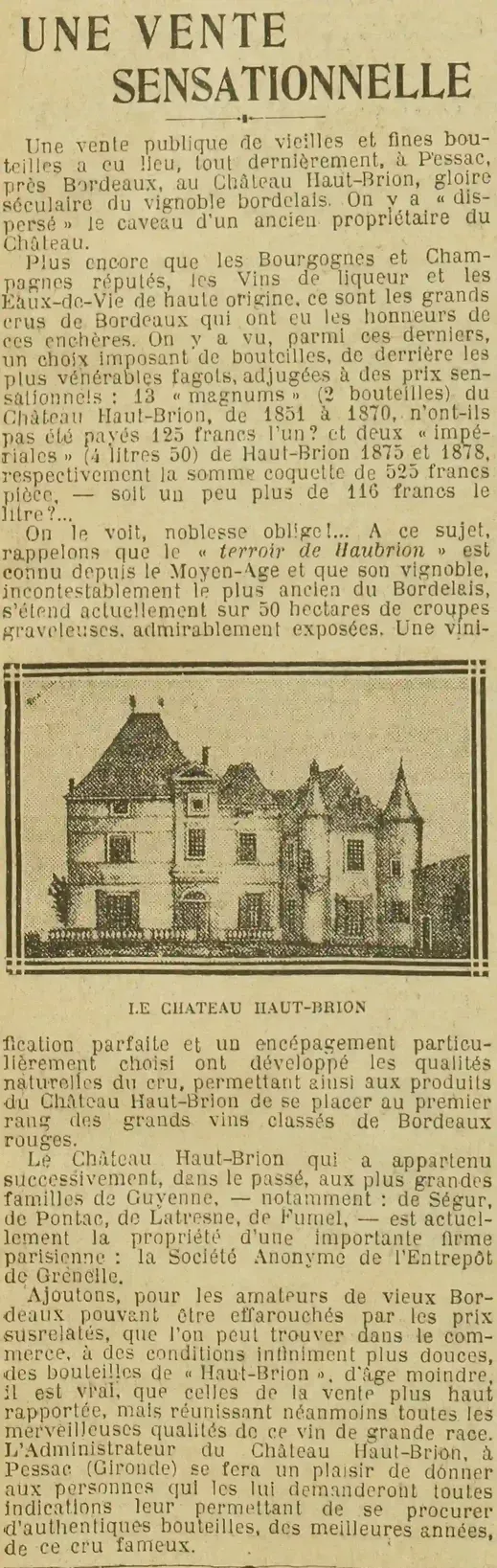 Excelsior 1924 02 24  Haut Brion grand cru de Bordeaux