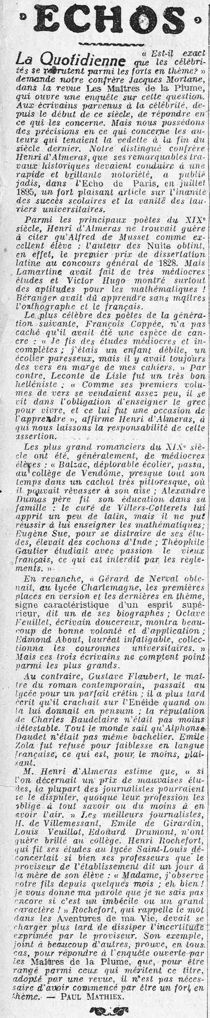 grands écrivains et scolarité