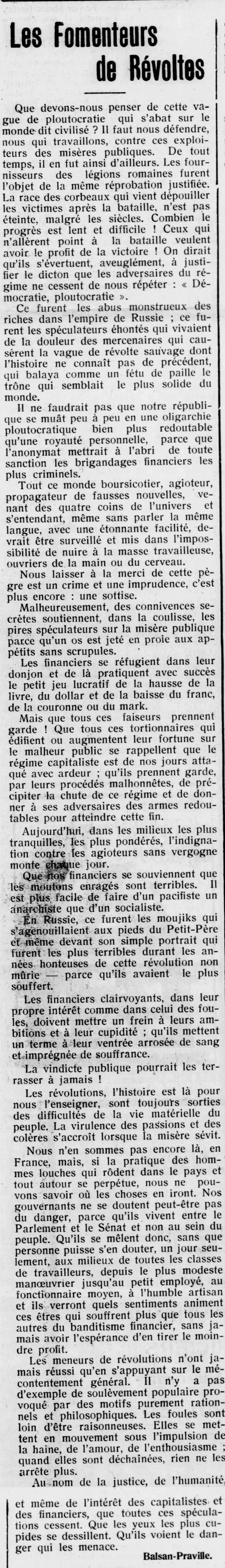 Le Cri de Marseille article - fomenteurs de révoltés