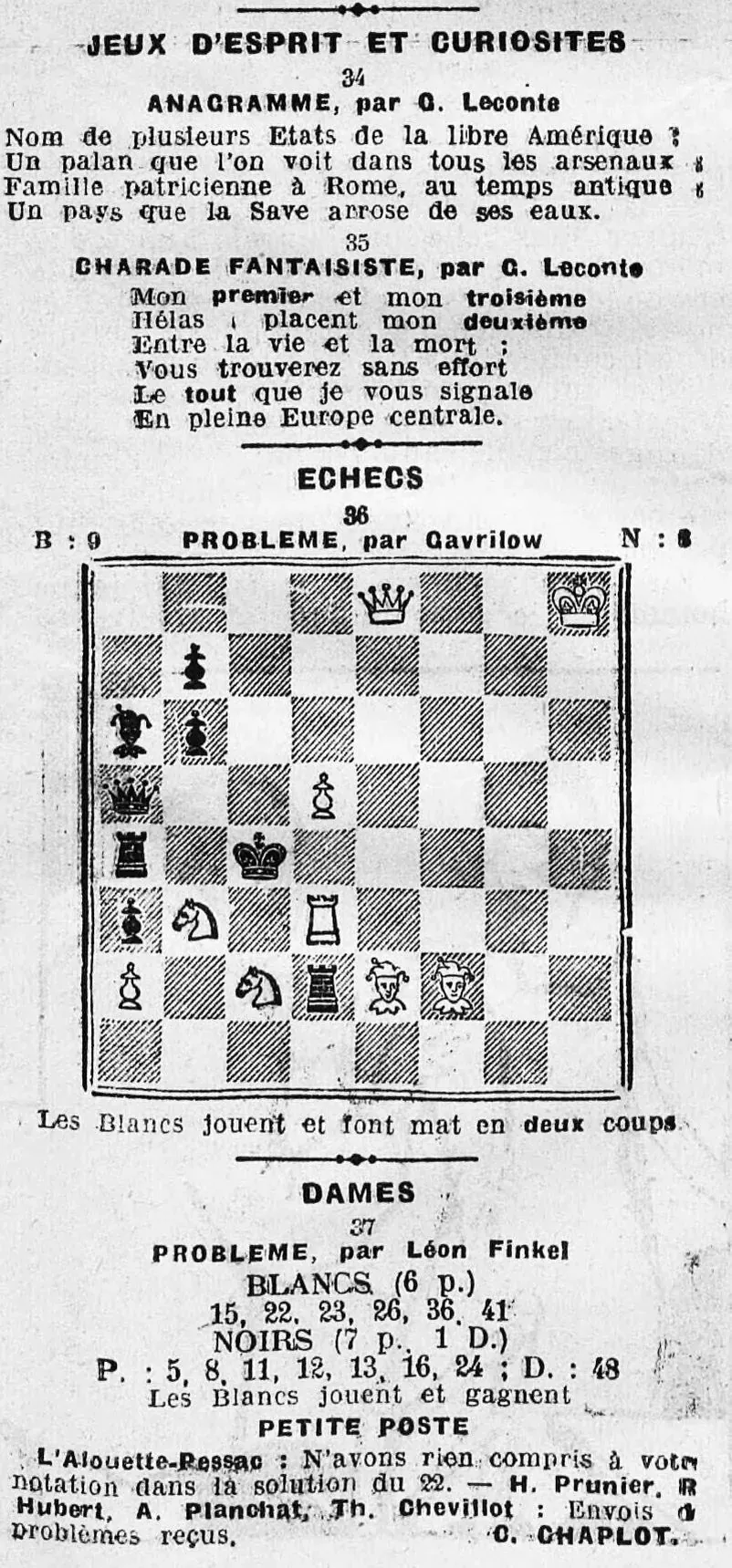 jeux desprit - anagramme - échecs - dames
