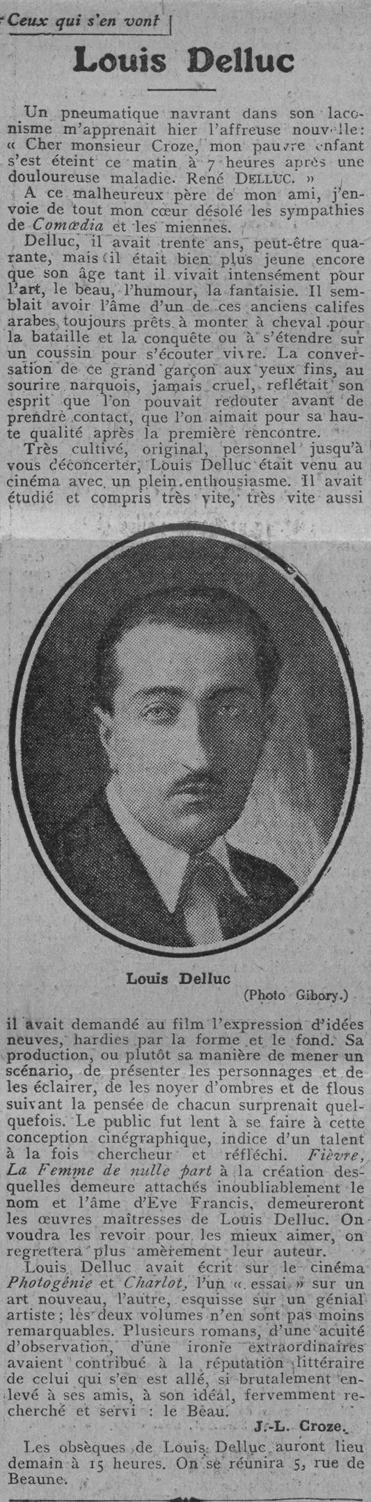 Ceux qui s'en vont : Louis Delluc