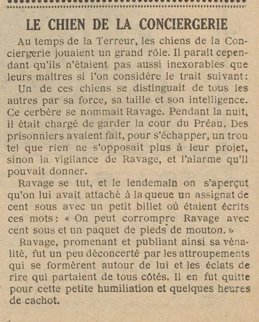Le chien de la conciergerie, la corruption de Ravage avec un paquet de pieds de mouton