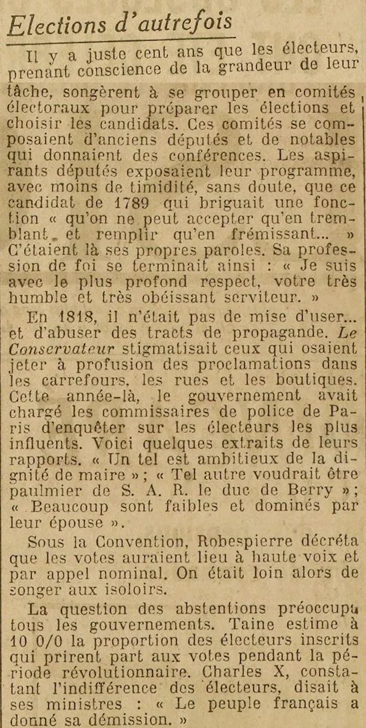 Il y a juste cent ans que les électeurs songèrent à se grouper en comités électoraux, pour choisir leurs candidats.
