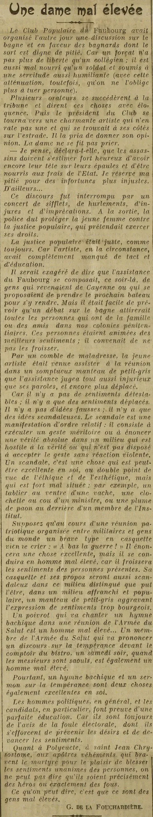 scandale, maladresse et éducation