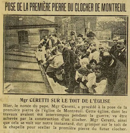 la première pierre du clocher de l'église de Montreuil