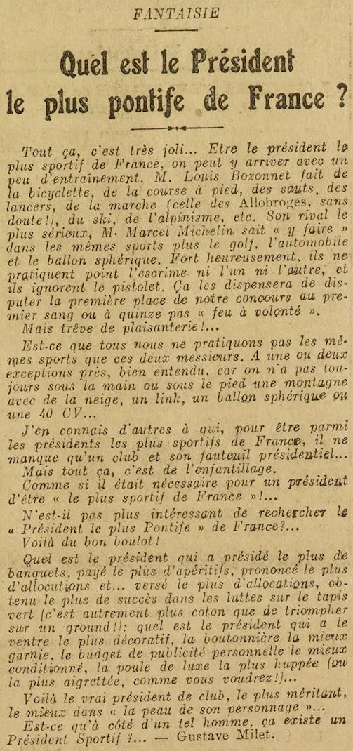Quel est le Président le plus pontife - Comme si il est nécessaire pour un président d'être " le plus sportif de France" !