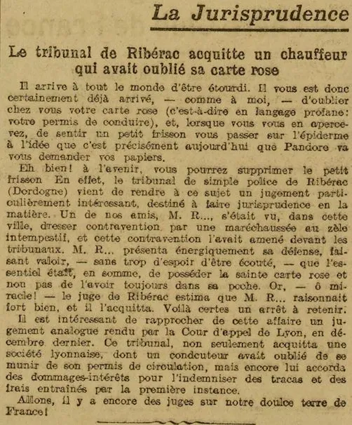  le tribunal de Ribérac aquitte un chauffeur qui avait oublié sa carte rose