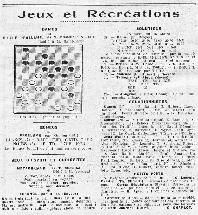 Dames, échecs, metagramme, losange