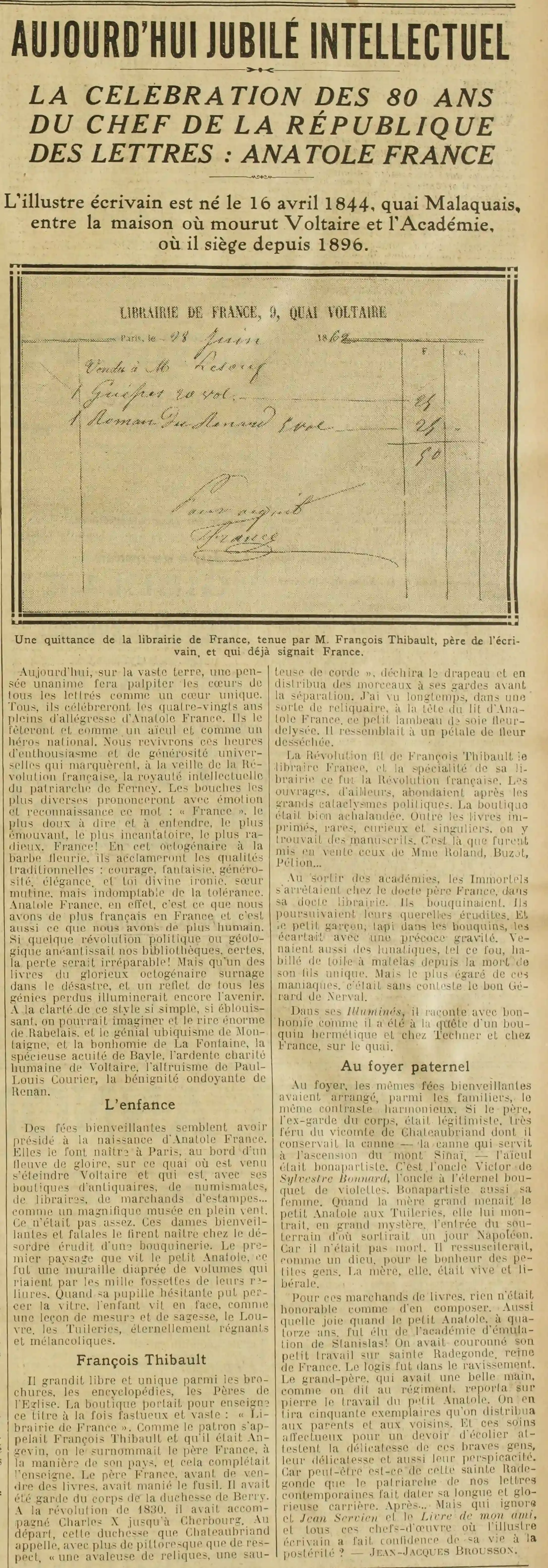 praise of Anatole France 