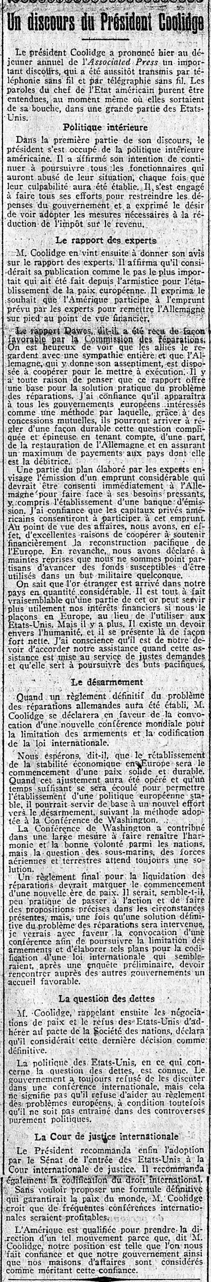 discours du Président Coolidge 1