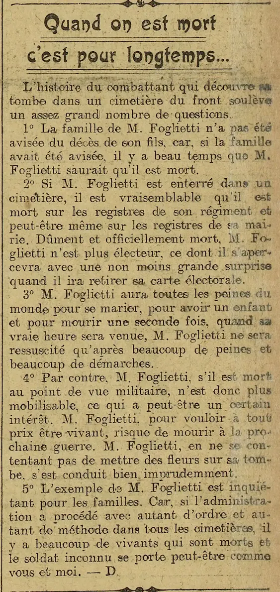 mort pour longtemps