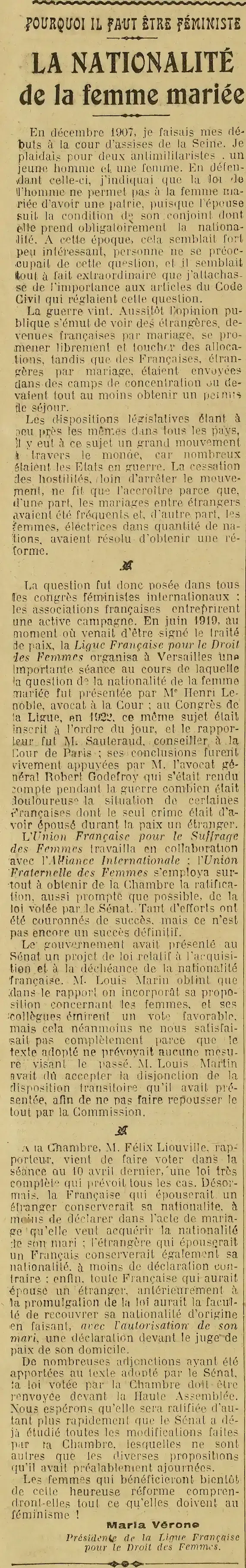 la nationalité des femmes mariées