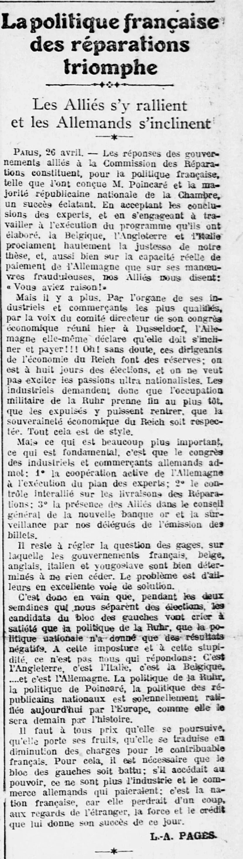 La politique française des réparations