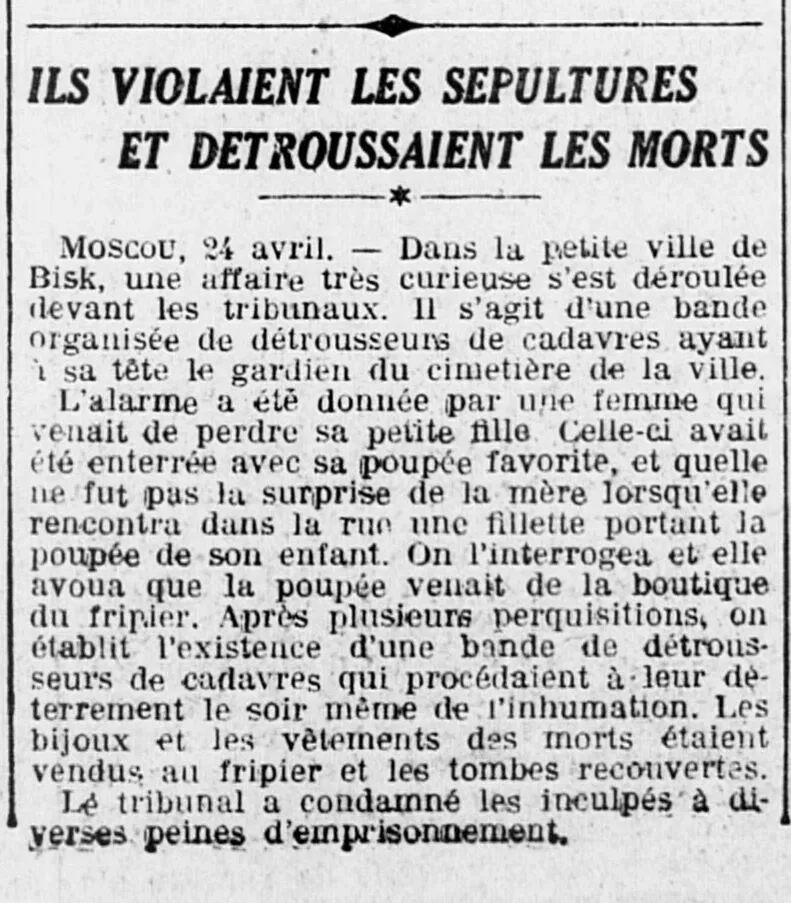 Ils violaient les sépultures : détrousseurs de cadavres