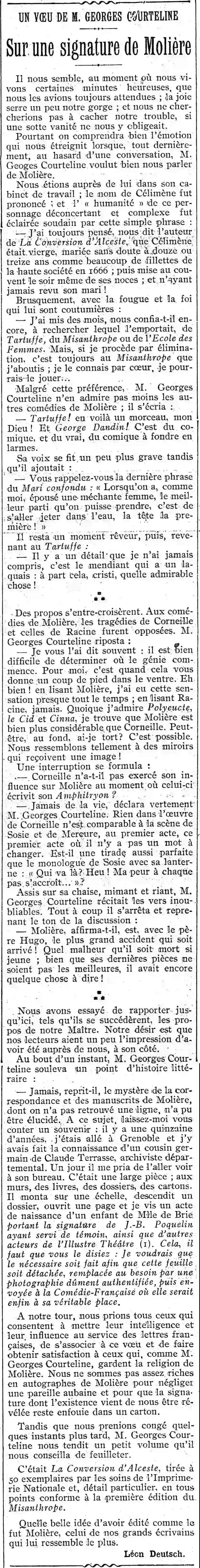 Courteline pour un autographe de Molière