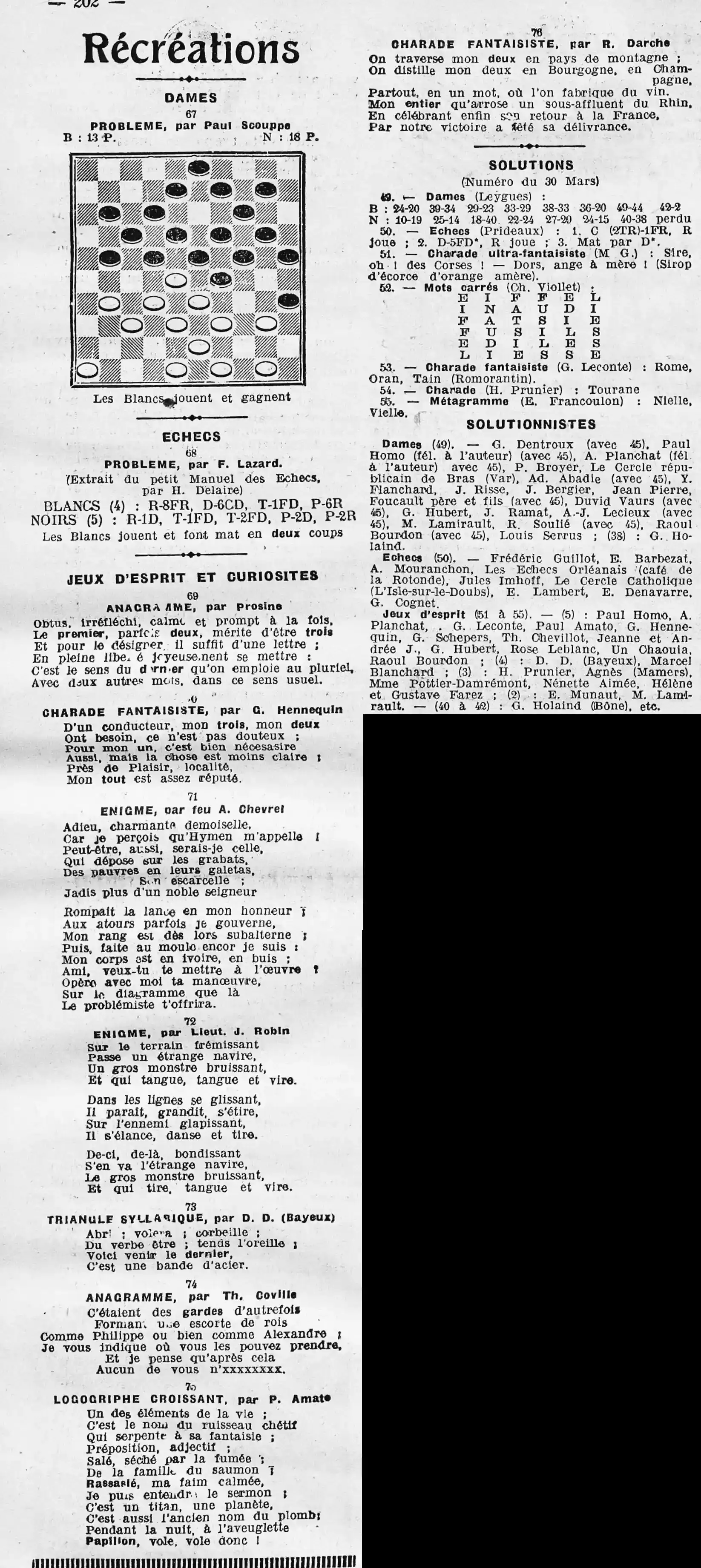  récréations les dames, les échecs et autres anagrammes