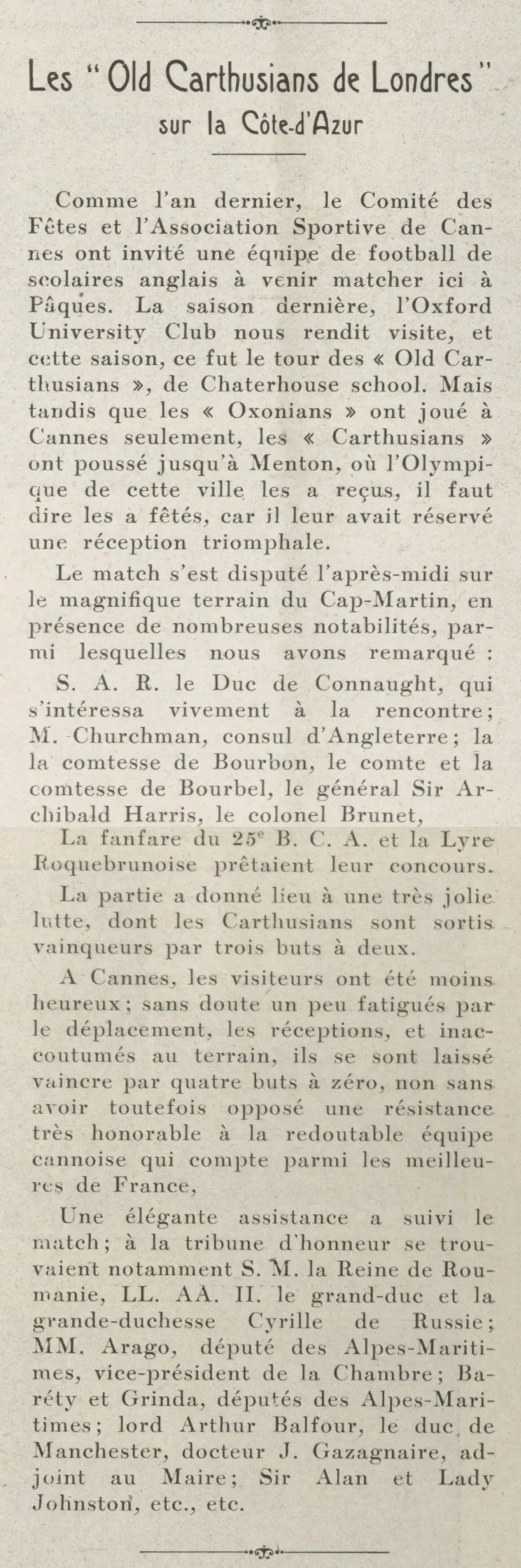 Les " old Carthusians " de Londres