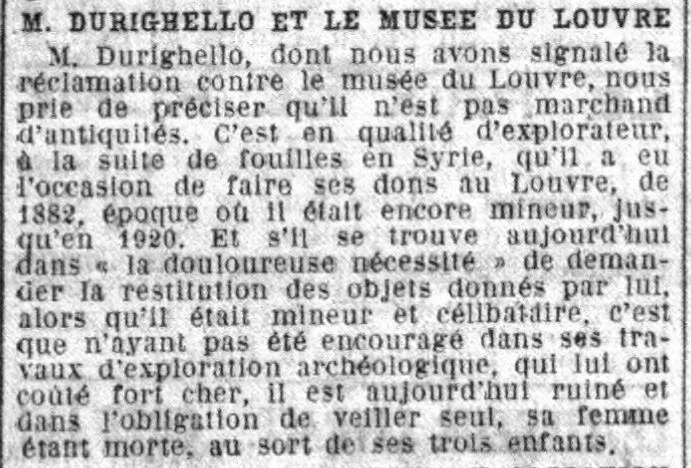 restitution of donations made to the Louvre : Durighello