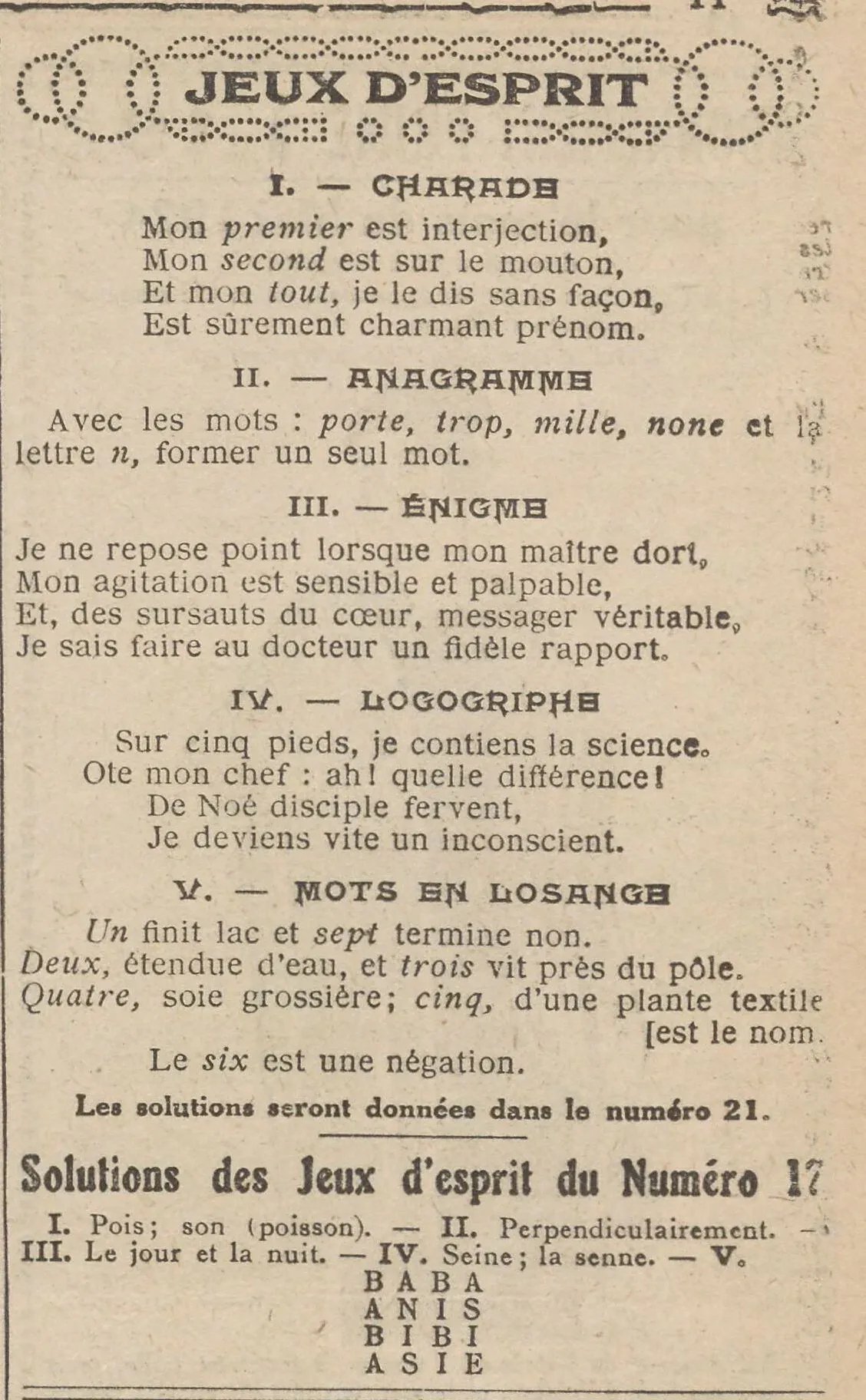 weekly recreation Anagram, charade, logogriphe