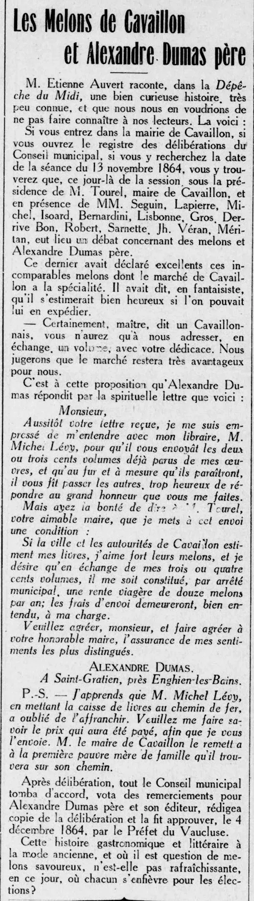 Alexandre Dumas père loves melons