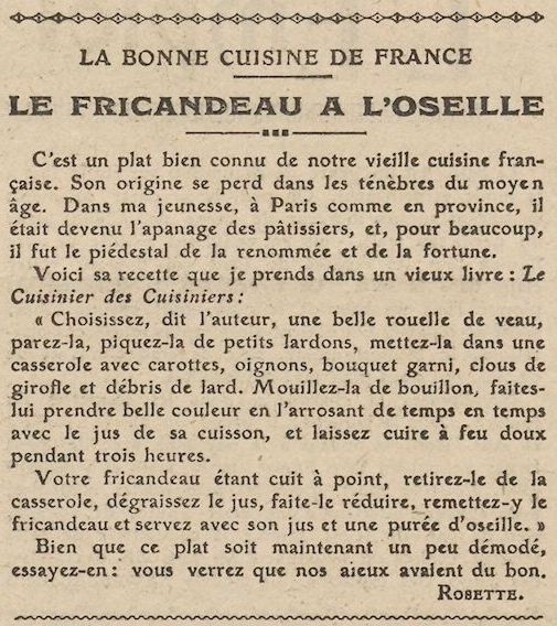 sorrel fricandeau recipe