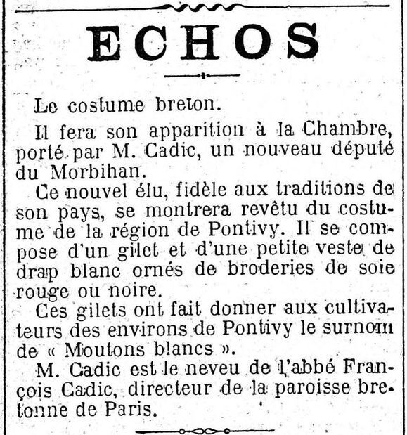 The Breton costume will make its appearance in the Chamber